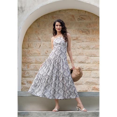 BELLA BLACK PRINTED OFF WHITE DRESS