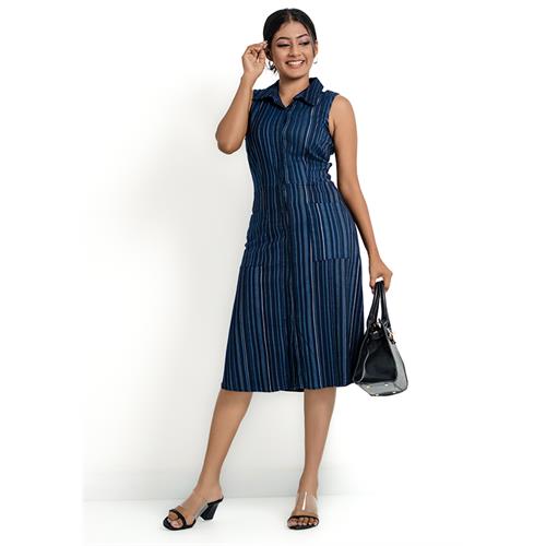 BELLA DARK BLUE STRIPE DRESS