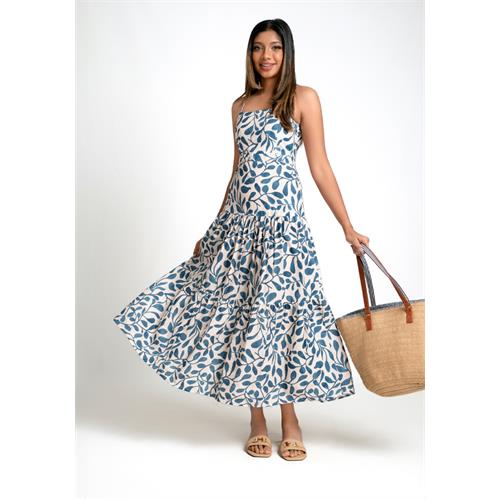 BELLA TIIERED BLUE PRINTED DRESS