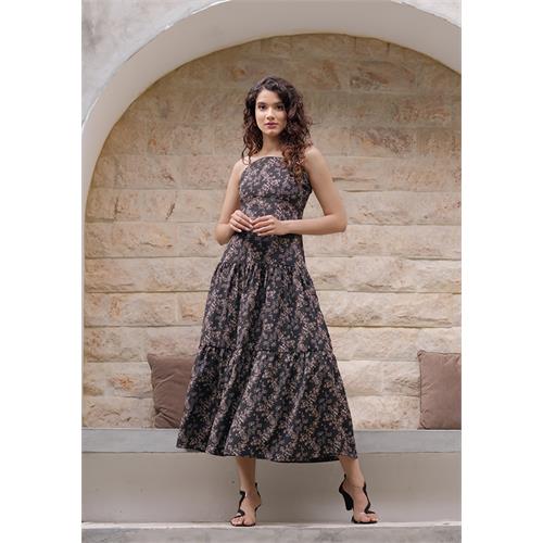 BELLA YELLOW PRINTED BLACK DRESS