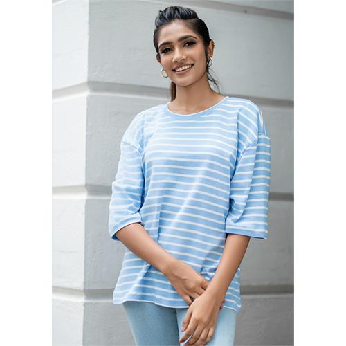 BLUE AND WHITE STRIPE T SHIRT