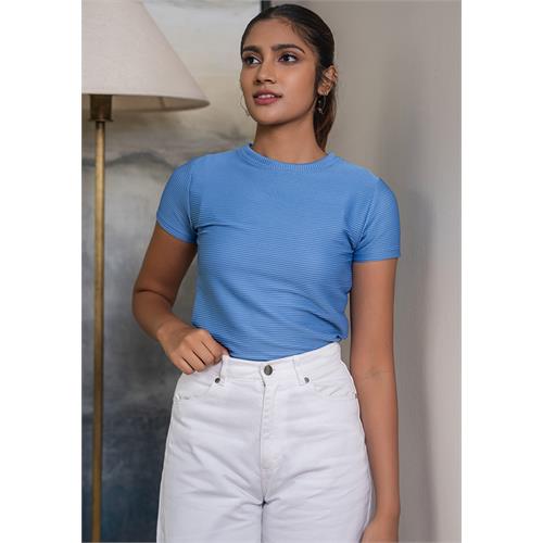 EVA RIB BLUE CROP TOP