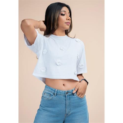 FLORAL APPLIQUE WHITE TEE