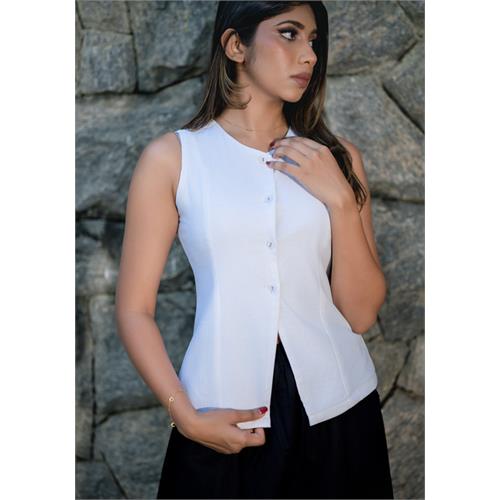 JANET SLEEVELESS WHITE BLOUSE