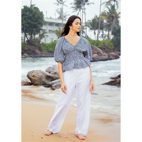 JULIA BLUE & WHITE PUFF SLEEVE BLOUSE