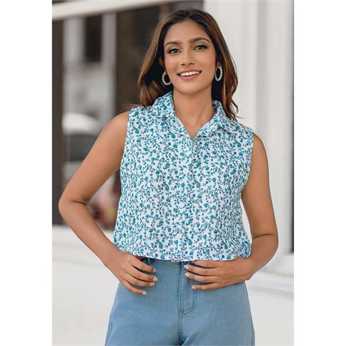 MARIA BLUE FLORAL SLEEVELESS TOP