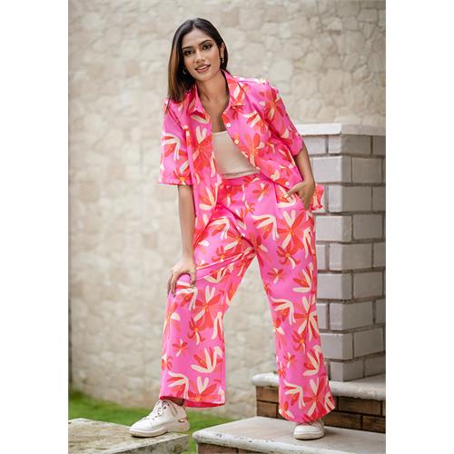 NICOLE PINK PRINTED WIDE LEG PANT