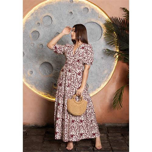 NOVA RED AND WHITE PRINTED DRESS