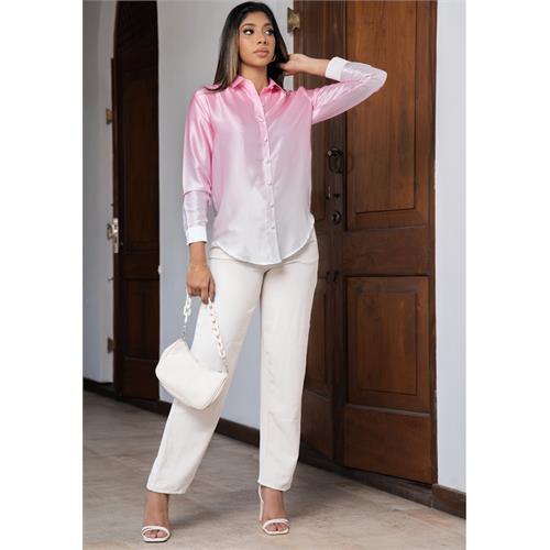 PINK SHADED LONG SLEEVE SATIN BLOUSE