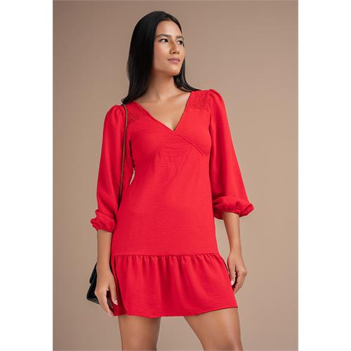 ROSE PUFF SLEEVE RED DRESS