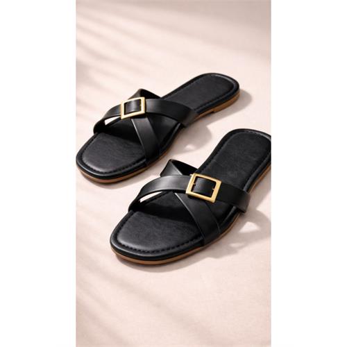 SIYALA BLACK STRAP SLIPPERS