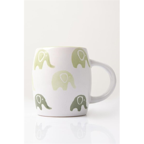 Odel Green Elephants on White Ceramic Mug