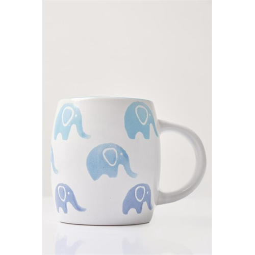 Odel Blue Elephants on White Ceramic Mug