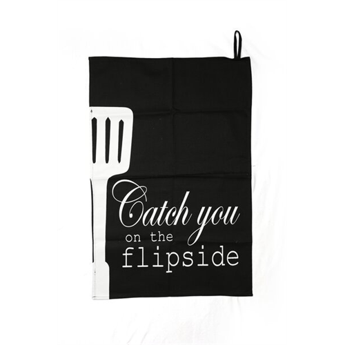 Odel Kitchen T Towel Black With Wording Flip Side