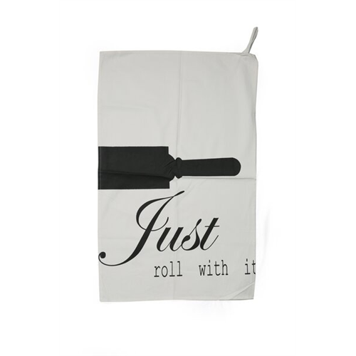 Odel Kitchen T Towel White With Wording Roll With It