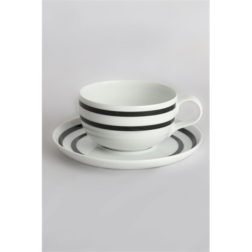 Odel Tea Cup And Saucer Ceramic Black Lines On White Base