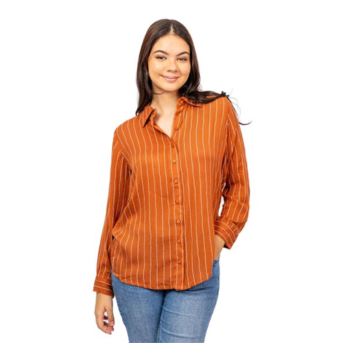 Closet Light Brown & White Striped Basic Long Sleeve Shirt