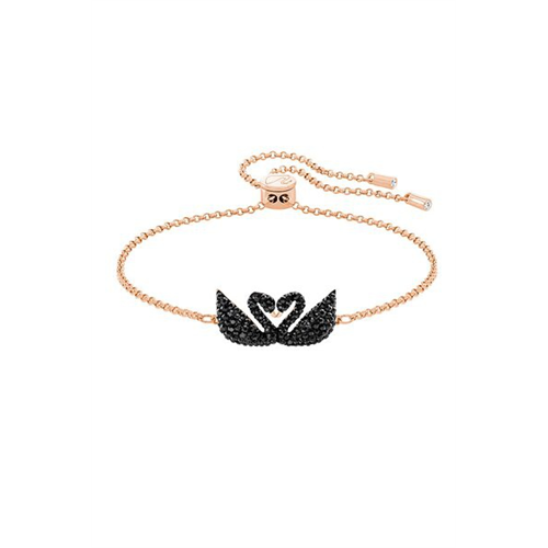 Swarovski Iconic Swan Bracelet, Black, Rose Gold Plating