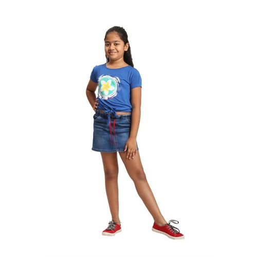 Luv SL Solid Color Araliya Printed Front Tie Up Girl's T-Shirt