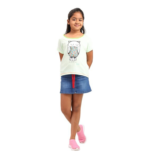 Luv SL Solid Color Owl Printed Girl's T-Shirt