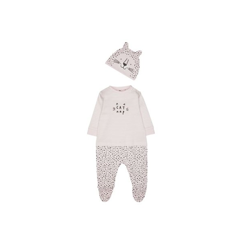 Mothercare Baby Pink Cat Nap All In One With Hat