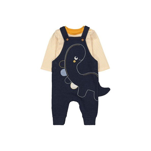 Mothercare Blue & Striped Dino Rib Dungarees