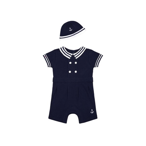 Mothercare Boys Classics Heritage Anchor Jaquard Romper & Hat