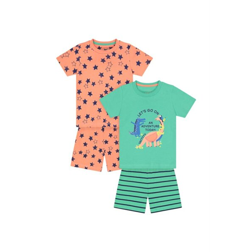 Mothercare Boys Printed and Stripe Dino Adventure Shortie Pyjamas - 2 Pack