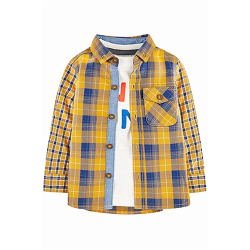 Mothercare Boys Yellow Check Shirt & Awesome T-Shirt