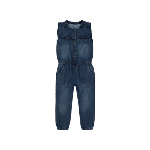 Mothercare Girls Dark Wash Denim Frill Jumpsuit