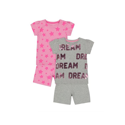 Mothercare Girls Dream Star Printed Shortie Pyjamas - 2 Pack