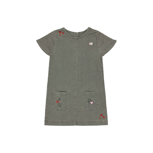 Mothercare Girls Grey Colour Denim Cherry & Heart Dress