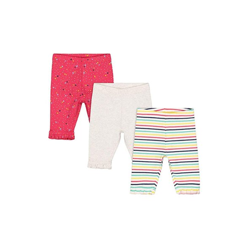 Mothercare Girls Grey & Stripe Leggings - 3 Pack