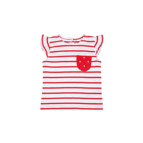 Mothercare Girls Red Alert Stripe Pocket T-shirt