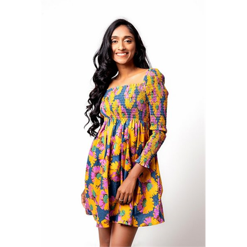 Cotton Collection Blue Mix Printed Dress By Coco