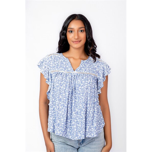 Cotton Collection Blue Printed Top By Coco