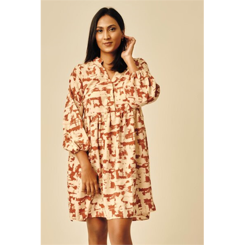 Cotton Collection Cotton Brown Printed Dress By Coco