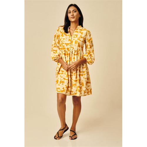 Cotton Collection Cotton Mustard Printed Dress By Coco