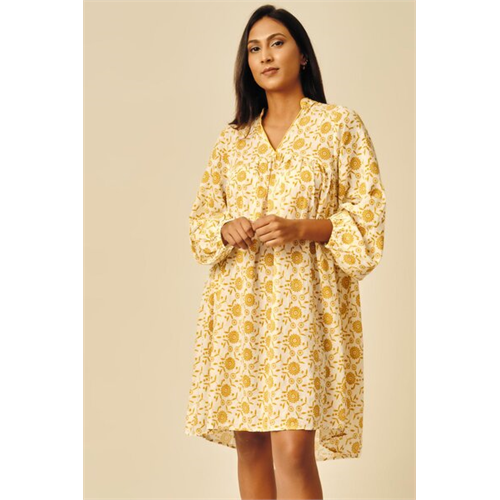 Cotton Collection Cotton Mustard Printed Dress By Coco