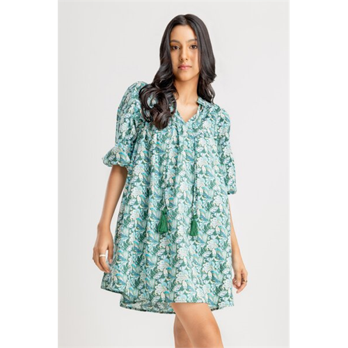 Cotton CollectionDark Green Printed Dress by Coco