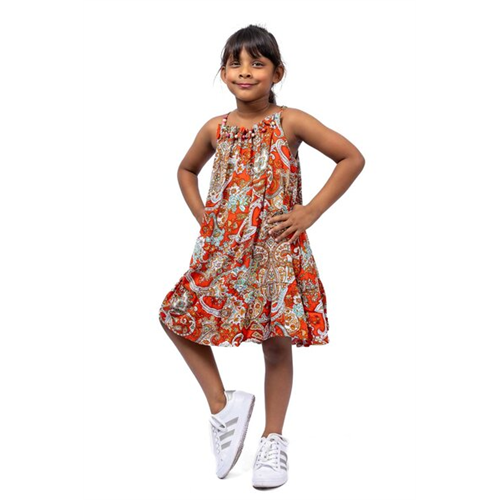 Cotton collection Orange Printed Kids Girls Apparel Dress