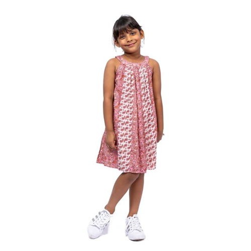 Cotton collection Pink Based Border Print Kids Girls Apparel Dress