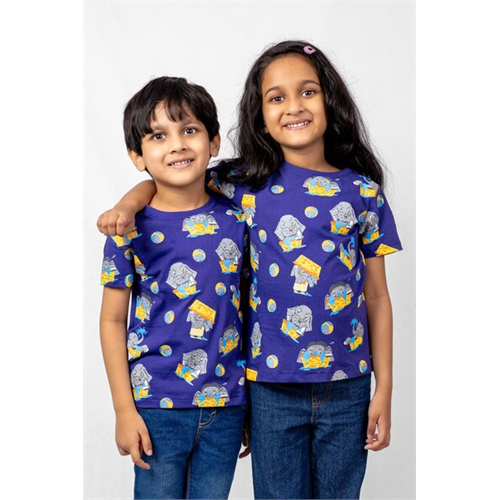 Luv Sl Unisex Kids Navy Aop Baby Elephant Olifer Tshirt