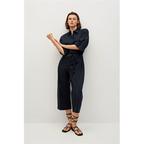 Mango Navy Belted Jumpsuit