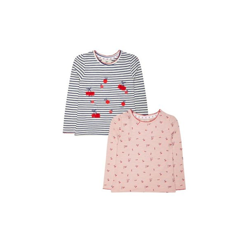 Mothercare Girls Pink And Striped Cherry T-Shirt - 2 Pack
