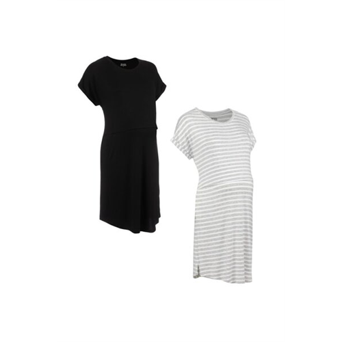 Mothercare Grey Striped And Black Nursing Nightdresses - 2 Pack