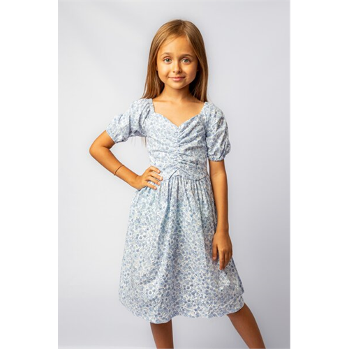 Pinkabelle Girls White & Blue Printed Dress