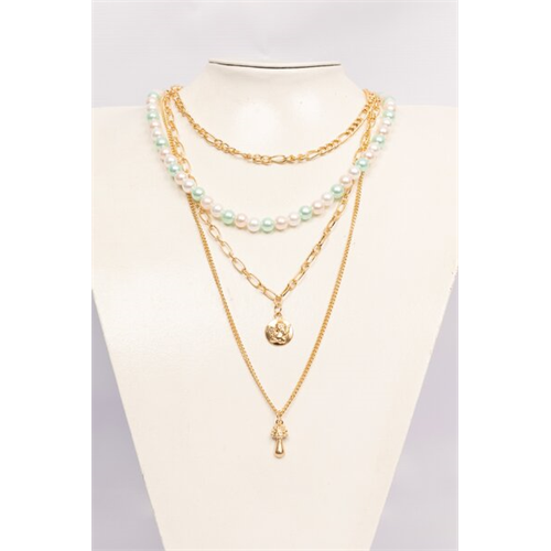 Backstage Gold And Pealr Detailed Layered Necklace