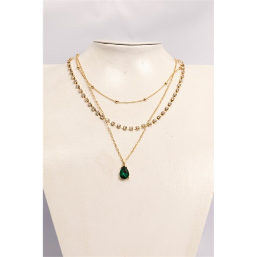 Backstage Gold Layered Stone Detailed Necklace