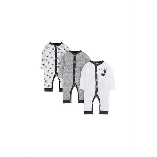 Mothercare Black & White Cow Sleepsuits - 3 Pack